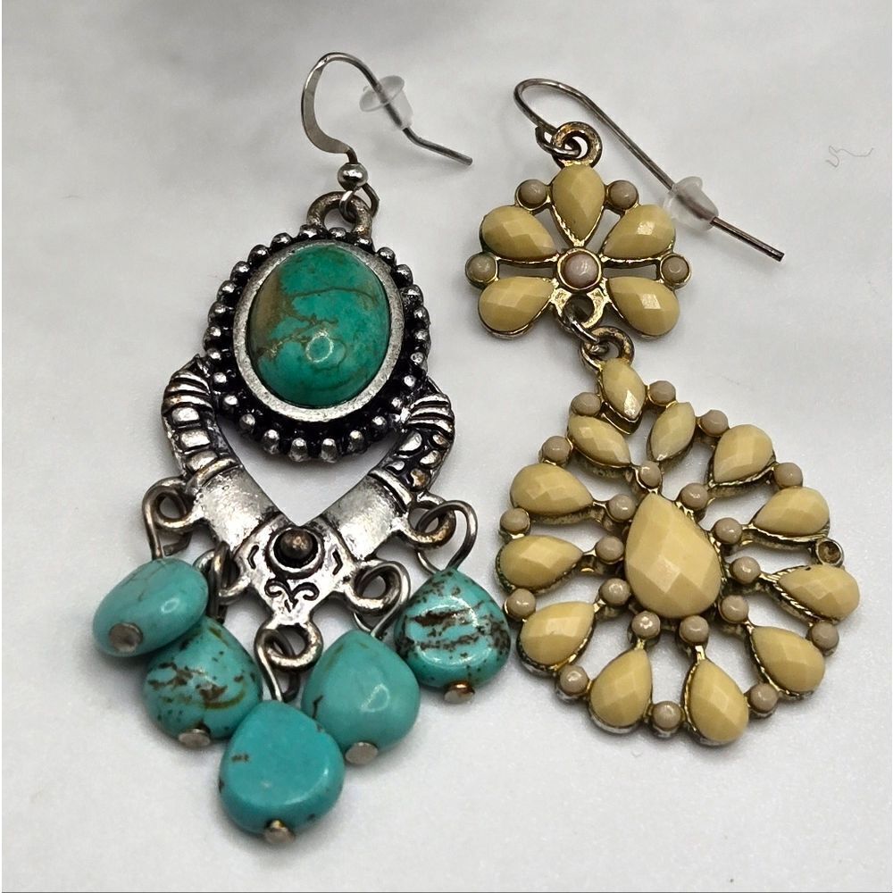 "5/$25" Pair Of Mismatched Southwestern Style Dangle French Wire Earrings